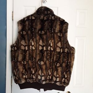 Women's Reversible Brown Imitation Fur Vest. LARGE